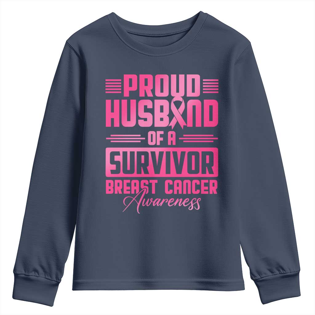 Husband Of A Warrior Breast Cancer Warrior Youth Sweatshirt Wife Support Squad