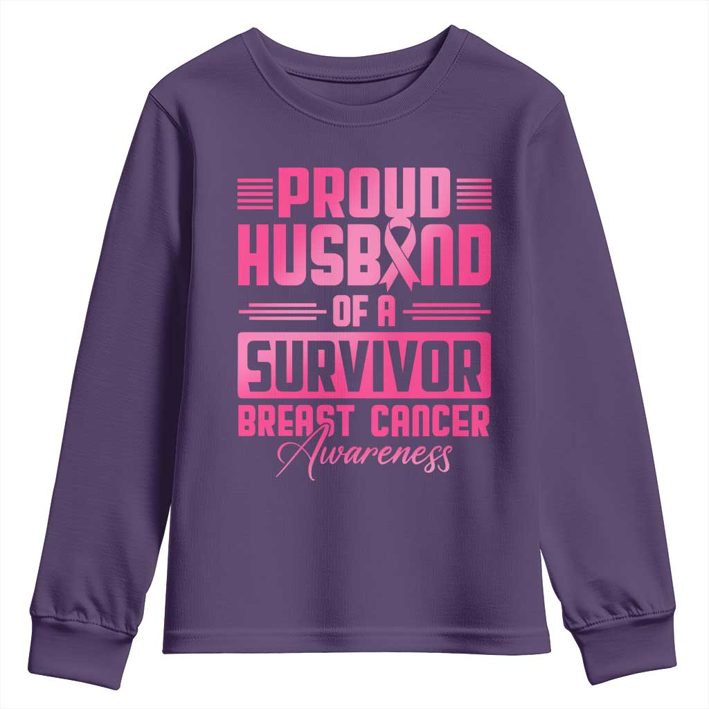 Husband Of A Warrior Breast Cancer Warrior Youth Sweatshirt Wife Support Squad