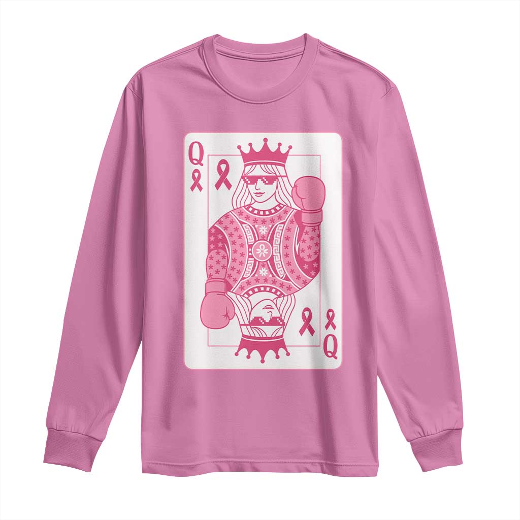 Breast Cancer Support Long Sleeve Shirt Queen Of Pink Ribbon Blackjack Cards Poker