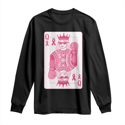 Breast Cancer Support Long Sleeve Shirt Queen Of Pink Ribbon Blackjack Cards Poker