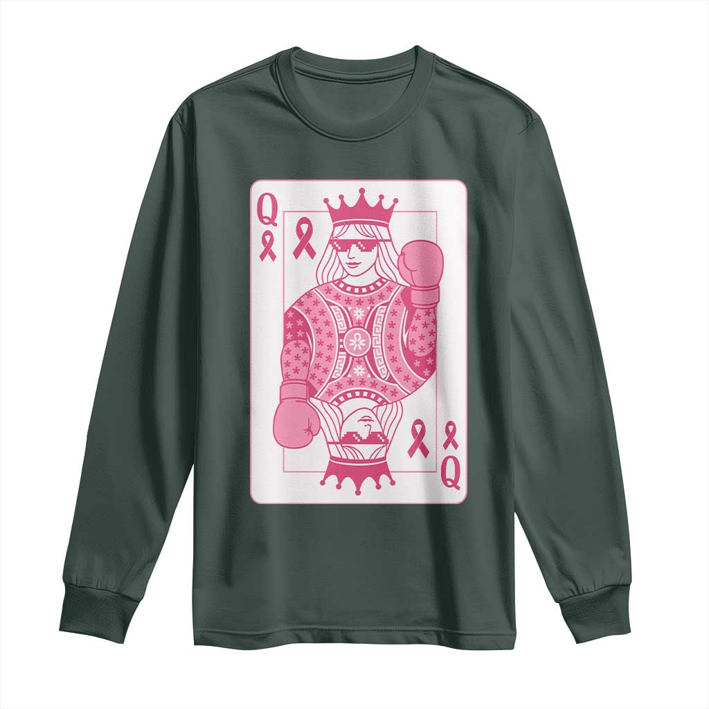 Breast Cancer Support Long Sleeve Shirt Queen Of Pink Ribbon Blackjack Cards Poker
