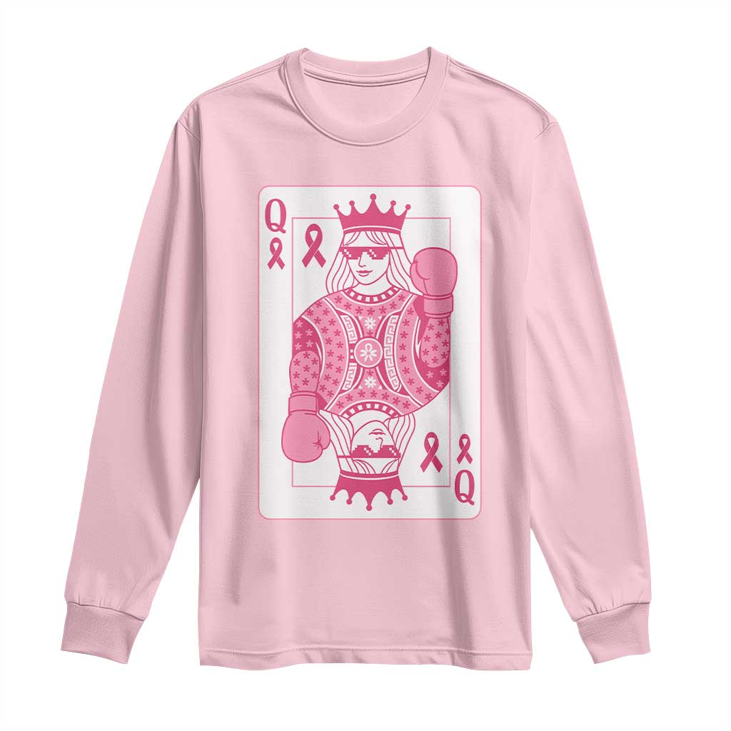 Breast Cancer Support Long Sleeve Shirt Queen Of Pink Ribbon Blackjack Cards Poker