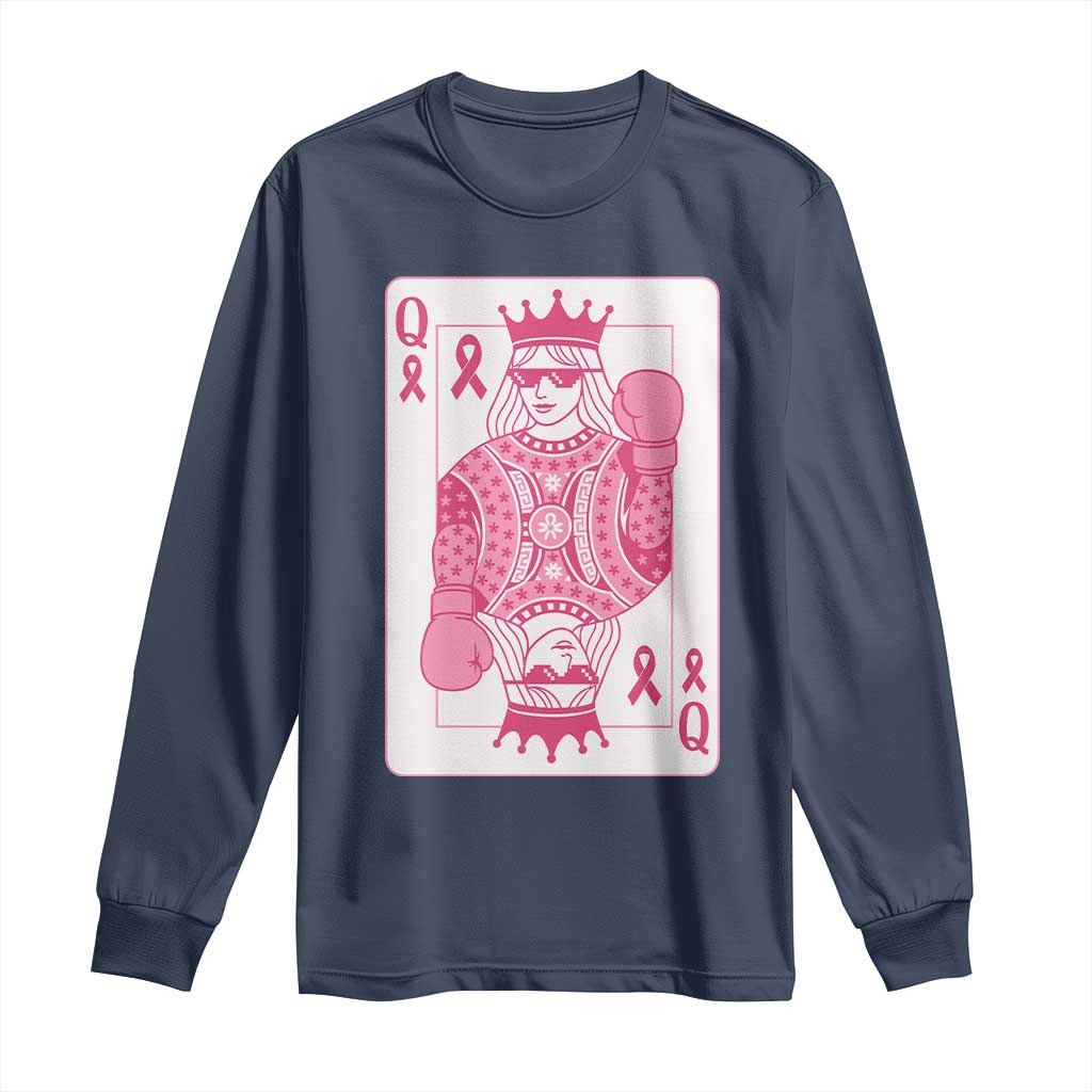 Breast Cancer Support Long Sleeve Shirt Queen Of Pink Ribbon Blackjack Cards Poker