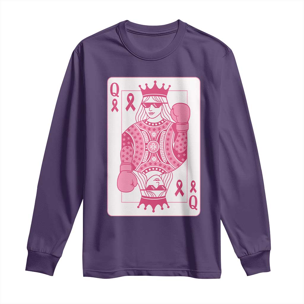 Breast Cancer Support Long Sleeve Shirt Queen Of Pink Ribbon Blackjack Cards Poker