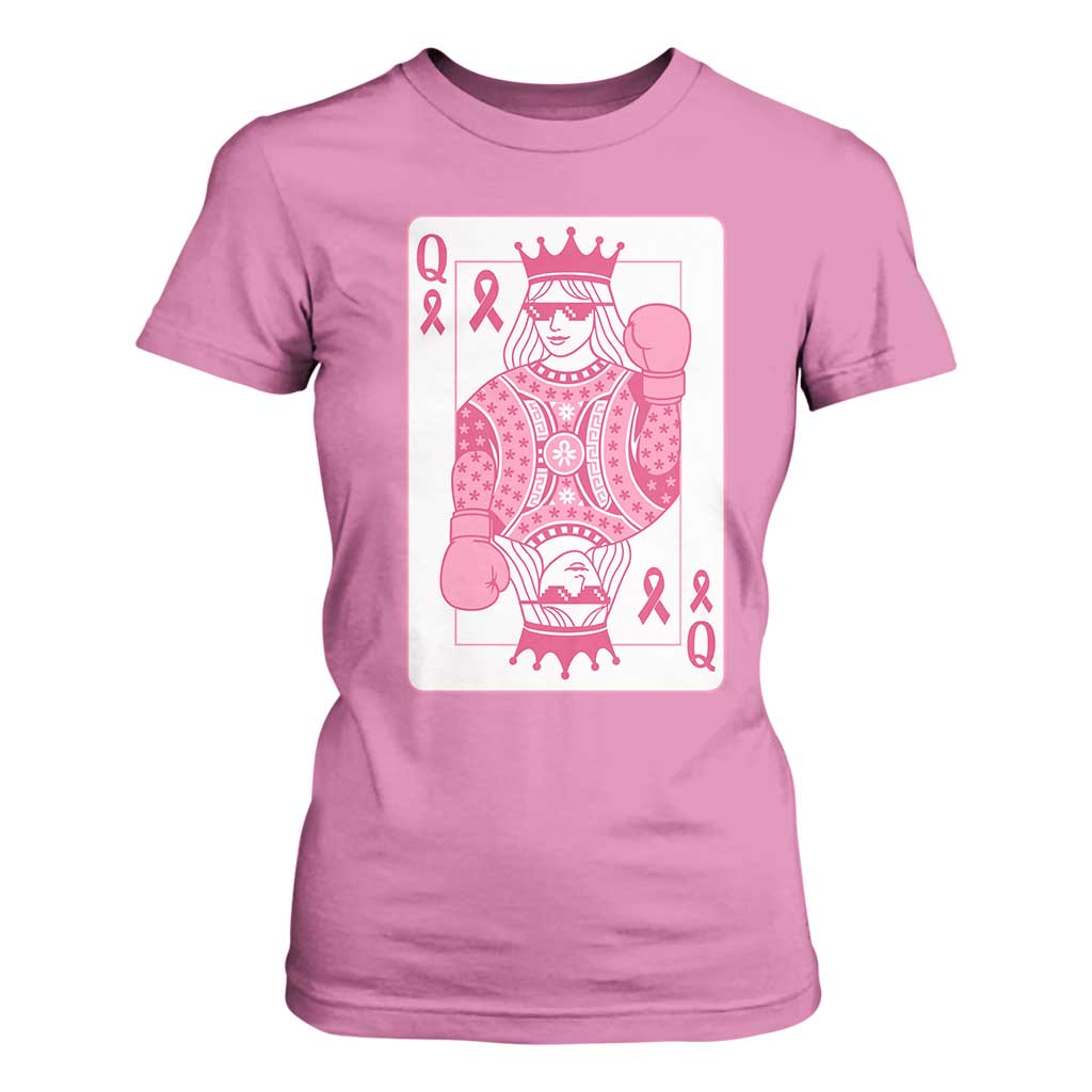 Breast Cancer Support T Shirt For Women Queen Of Pink Ribbon Blackjack Cards Poker
