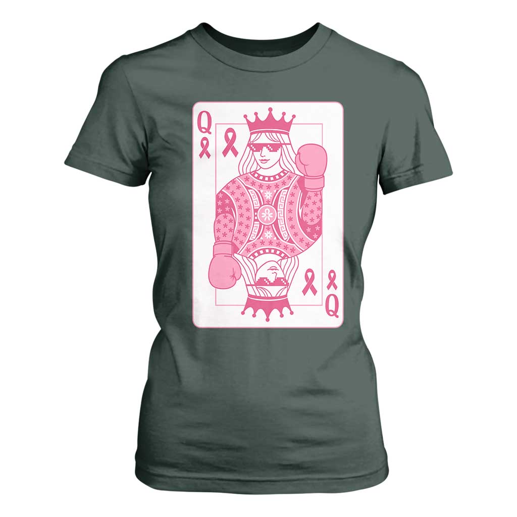 Breast Cancer Support T Shirt For Women Queen Of Pink Ribbon Blackjack Cards Poker