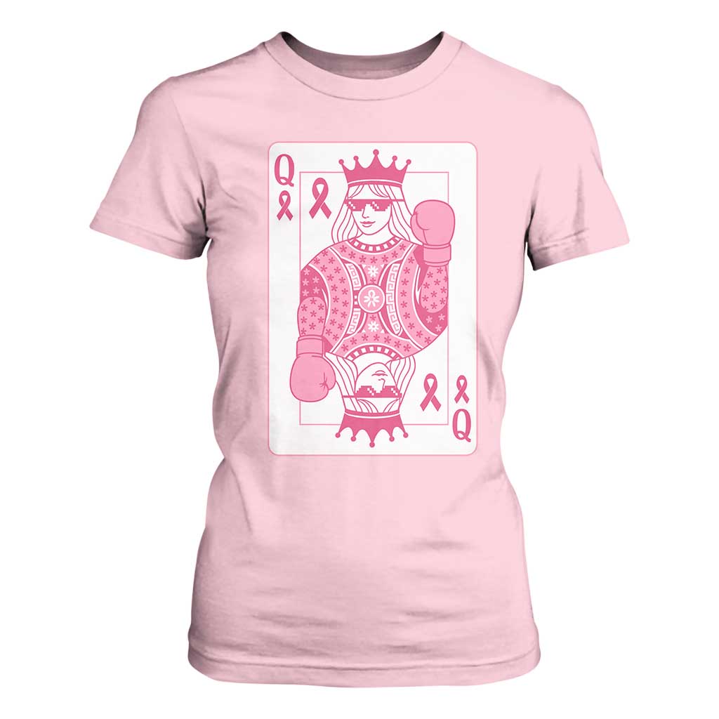 Breast Cancer Support T Shirt For Women Queen Of Pink Ribbon Blackjack Cards Poker