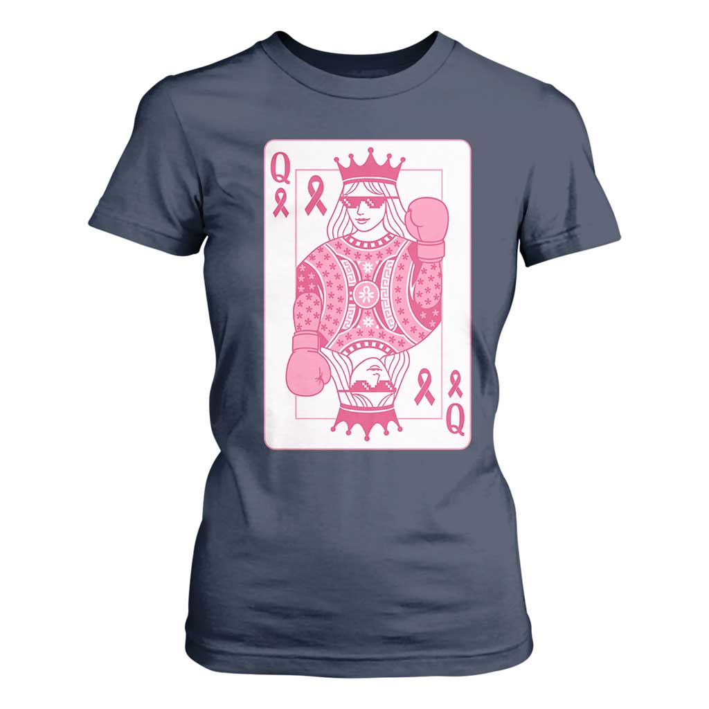 Breast Cancer Support T Shirt For Women Queen Of Pink Ribbon Blackjack Cards Poker