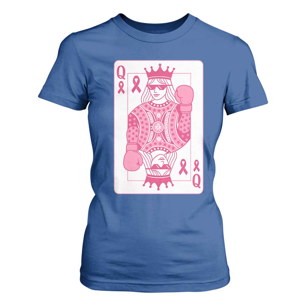 Breast Cancer Support T Shirt For Women Queen Of Pink Ribbon Blackjack Cards Poker