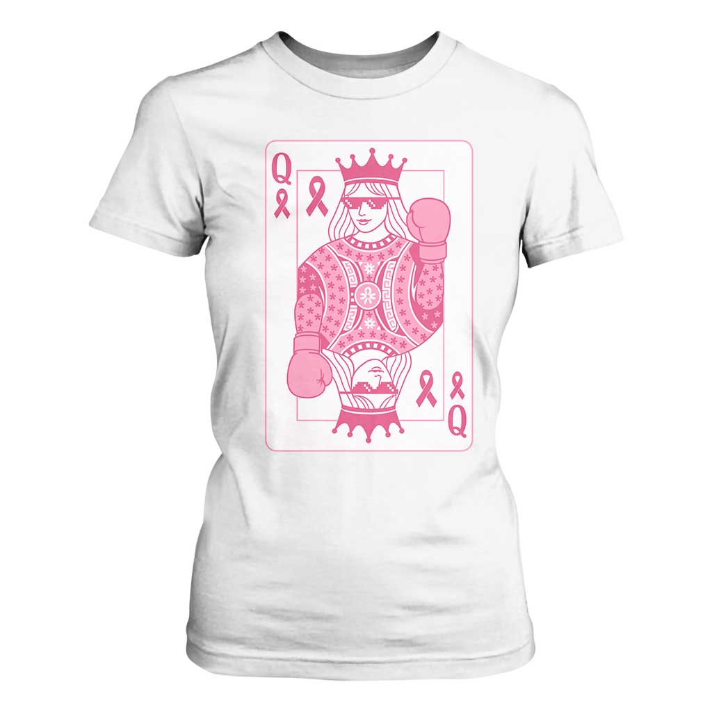 Breast Cancer Support T Shirt For Women Queen Of Pink Ribbon Blackjack Cards Poker