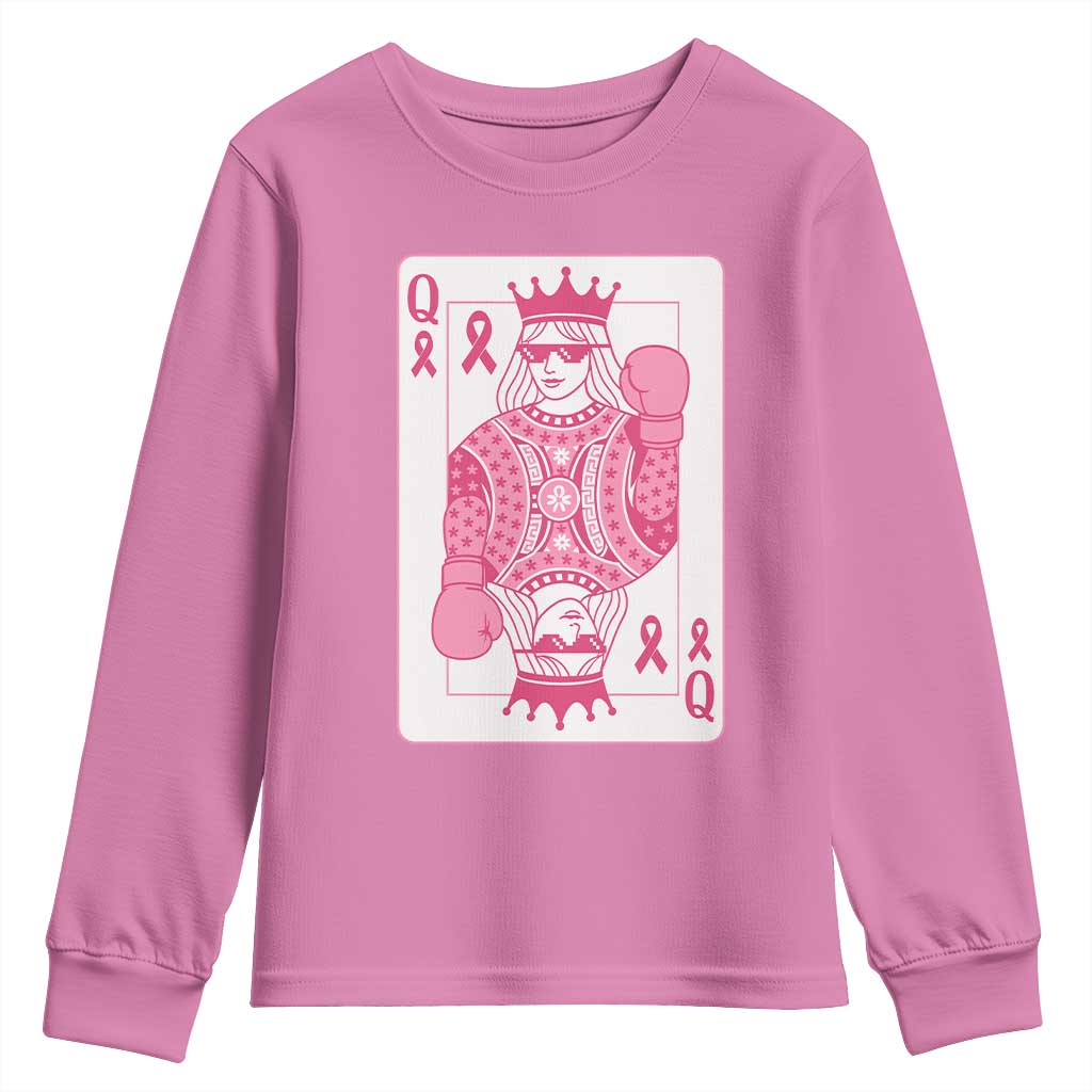 Breast Cancer Support Youth Sweatshirt Queen Of Pink Ribbon Blackjack Cards Poker