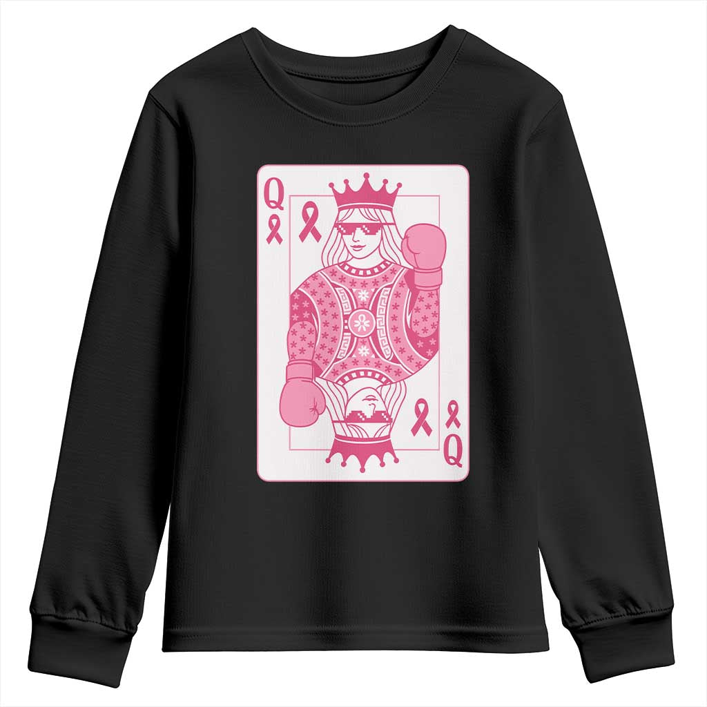 Breast Cancer Support Youth Sweatshirt Queen Of Pink Ribbon Blackjack Cards Poker