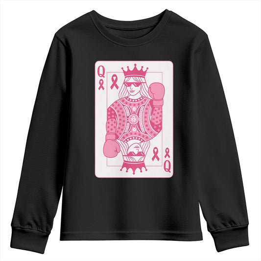 Breast Cancer Support Youth Sweatshirt Queen Of Pink Ribbon Blackjack Cards Poker