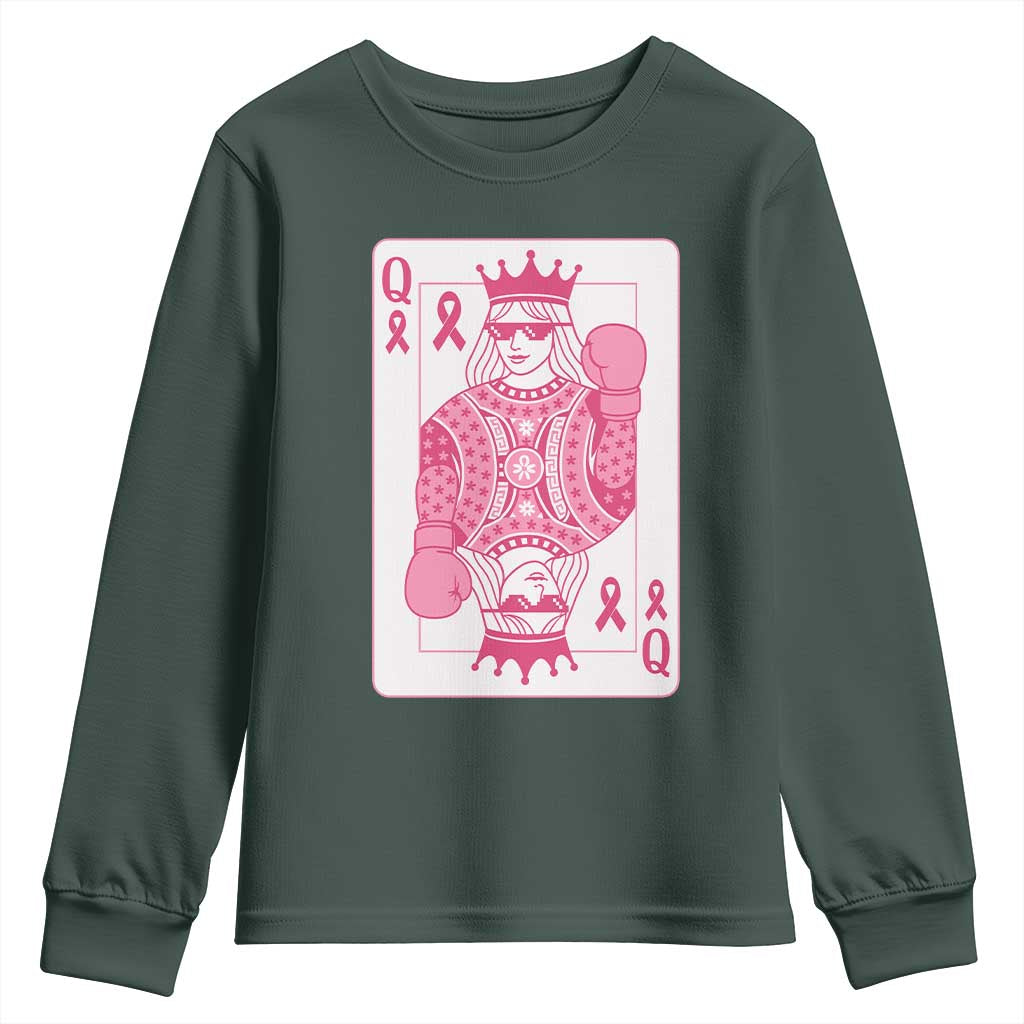 Breast Cancer Support Youth Sweatshirt Queen Of Pink Ribbon Blackjack Cards Poker