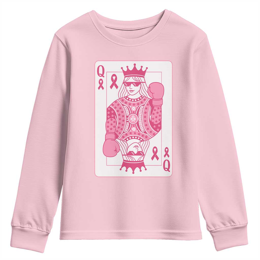 Breast Cancer Support Youth Sweatshirt Queen Of Pink Ribbon Blackjack Cards Poker