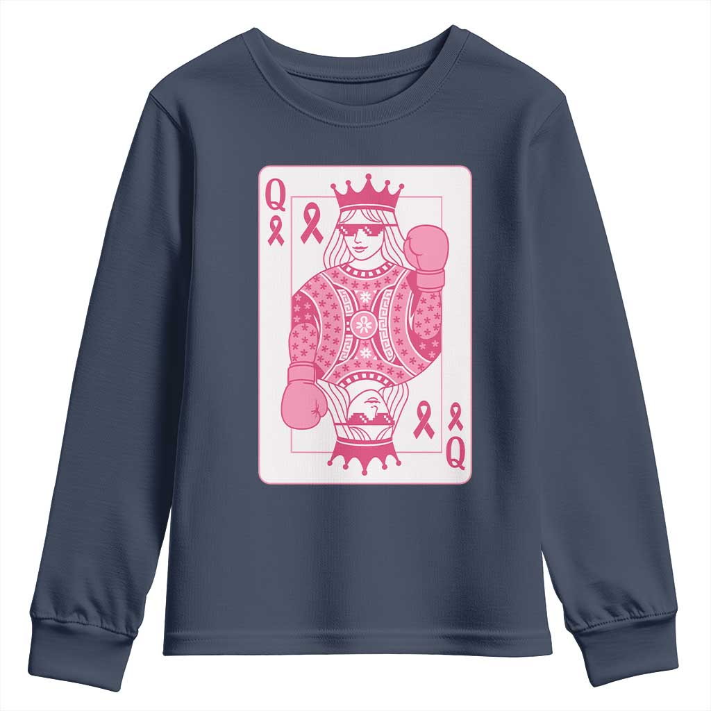 Breast Cancer Support Youth Sweatshirt Queen Of Pink Ribbon Blackjack Cards Poker