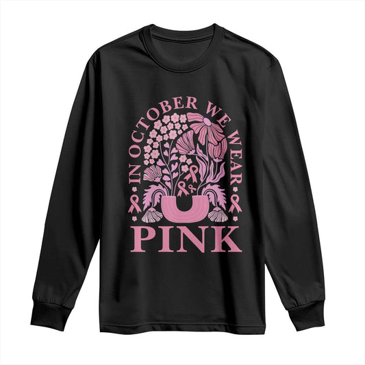 Breast Cancer Support Month Long Sleeve Shirt Boho Floral Vintage Floral Pink Ribbon