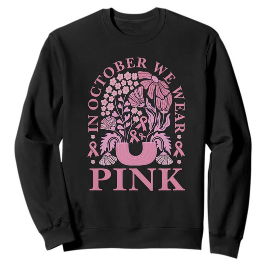 Breast Cancer Support Month Sweatshirt Boho Floral Vintage Floral Pink Ribbon
