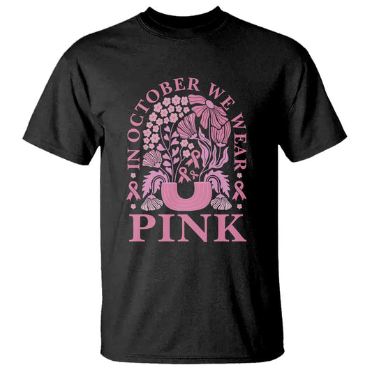 Breast Cancer Support Month T Shirt Boho Floral Vintage Floral Pink Ribbon