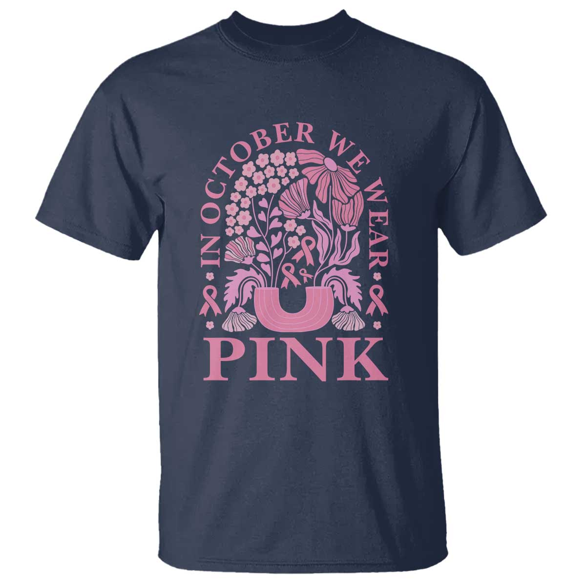 breast-cancer-awareness-month-t-shirt-boho-floral-vintage-floral-pink-ribbon