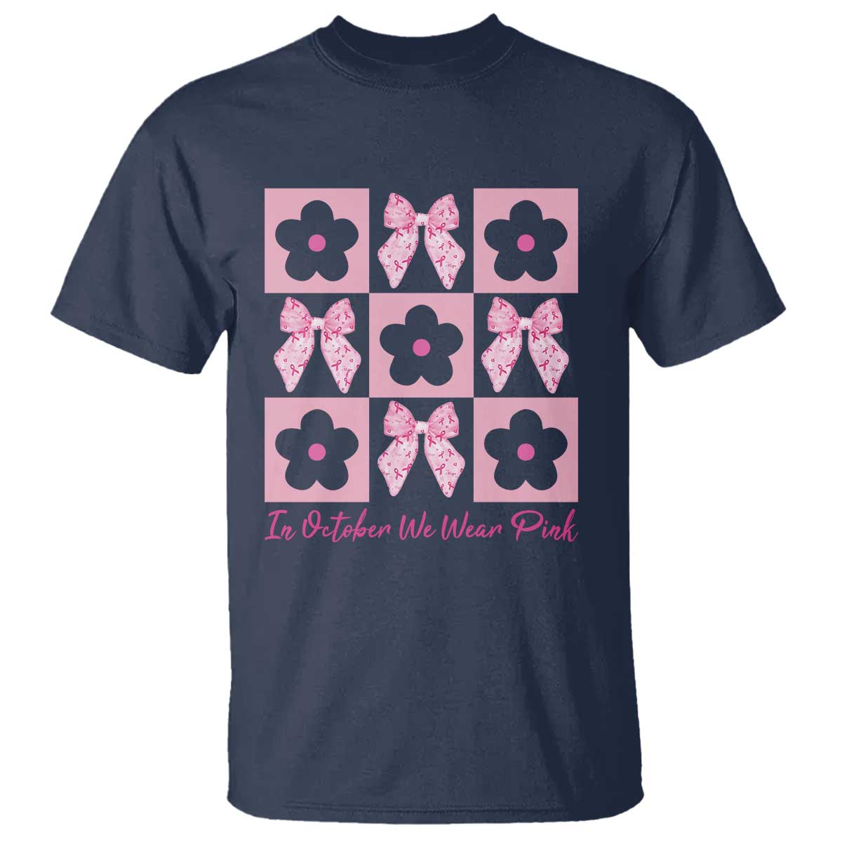 Breast Cancer Support Month T Shirt In October We Wear Pink Coquette Bow Boho Floral Gift For Mom