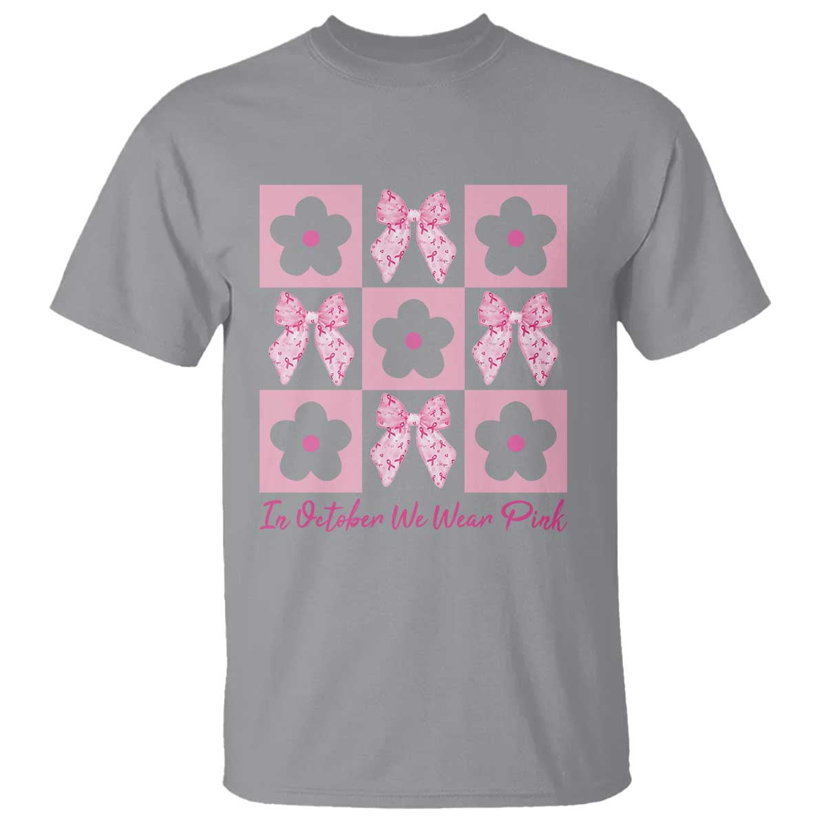 Breast Cancer Support Month T Shirt In October We Wear Pink Coquette Bow Boho Floral Gift For Mom