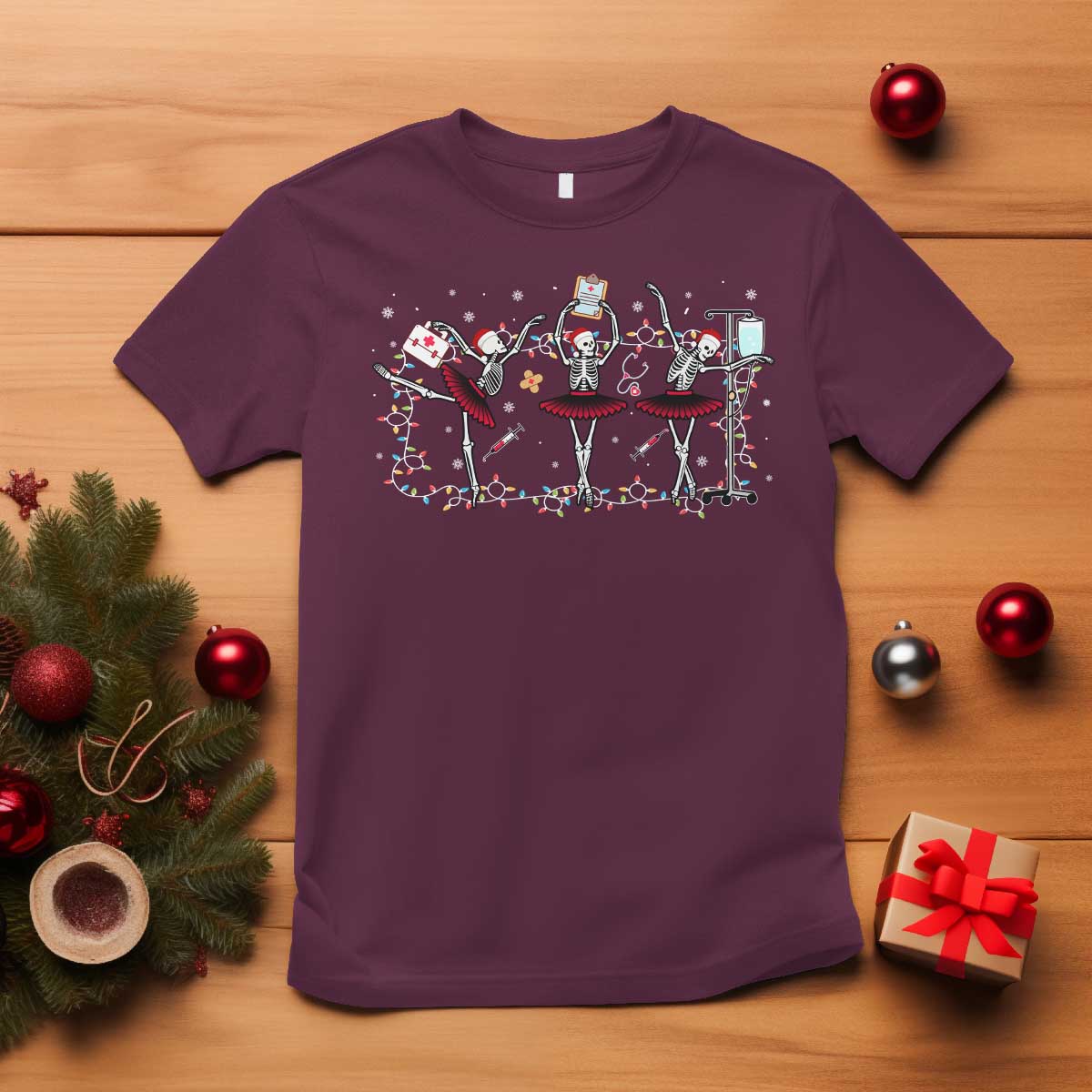 skeleton-nurse-christmas-t-shirt-ballerinas-ballet-dance-xmas-lights