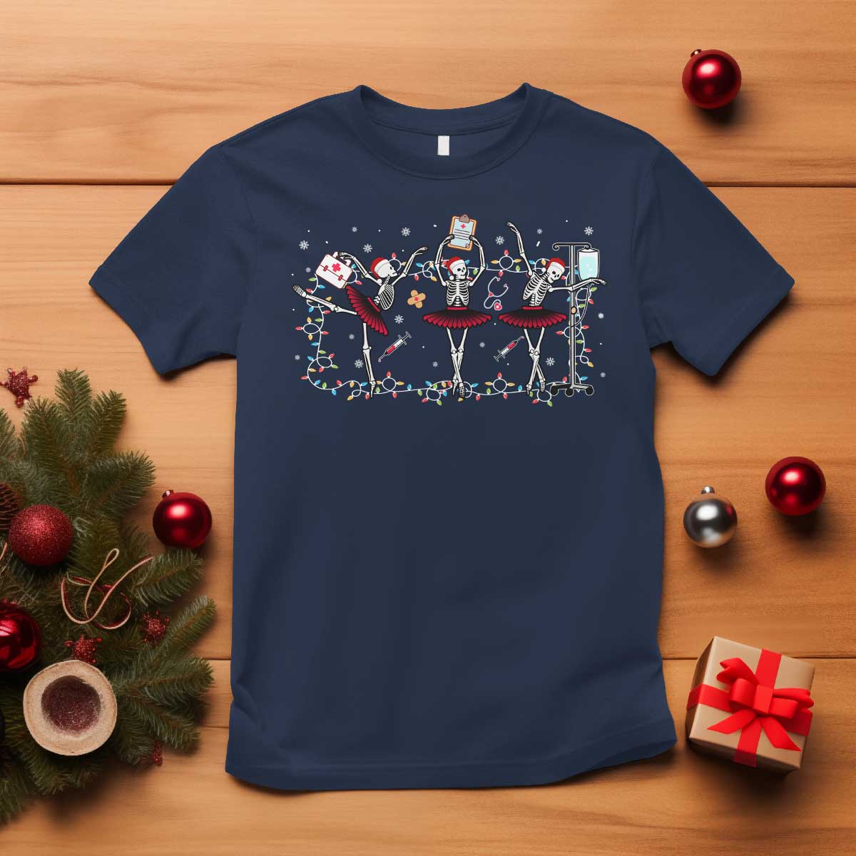 skeleton-nurse-christmas-t-shirt-ballerinas-ballet-dance-xmas-lights