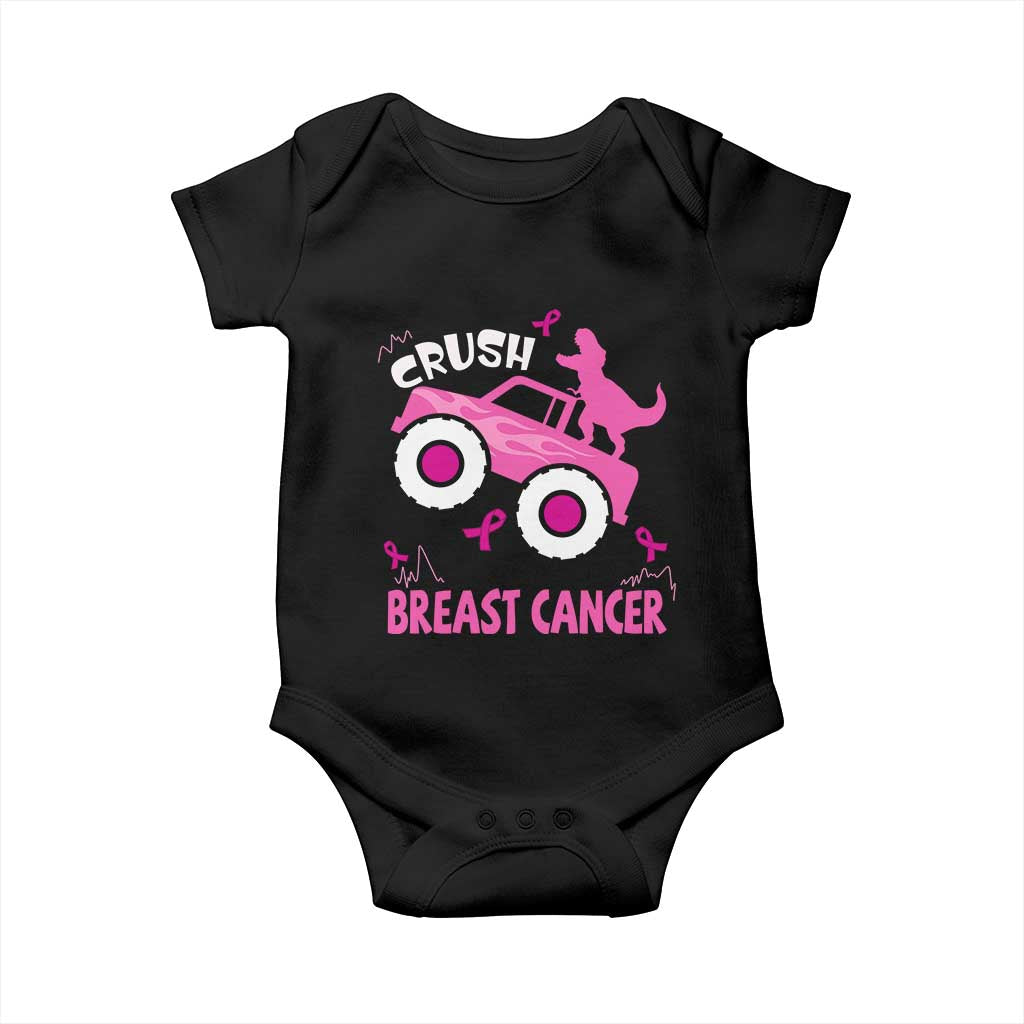 Crush Breast Cancer Support Baby Onesie Pink Ribbon Monster Truck Dinosaur