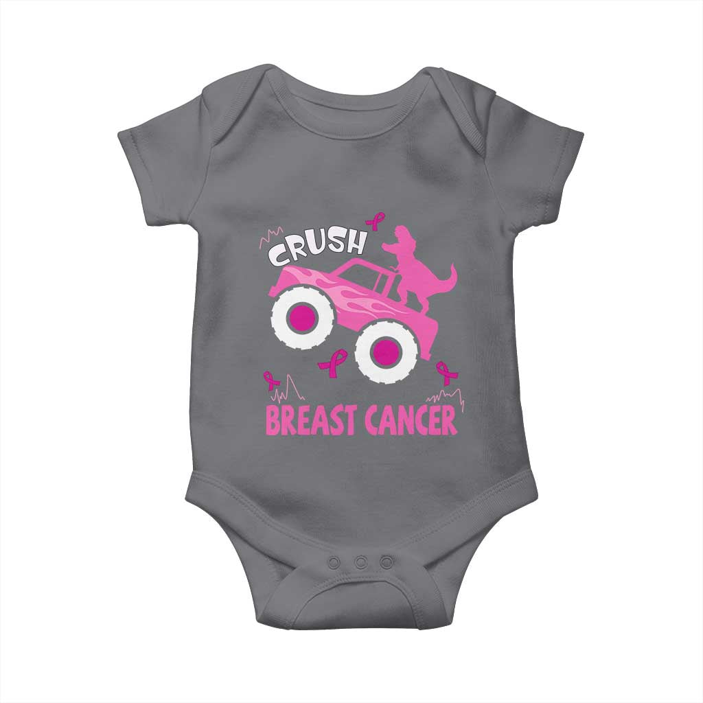 Crush Breast Cancer Support Baby Onesie Pink Ribbon Monster Truck Dinosaur