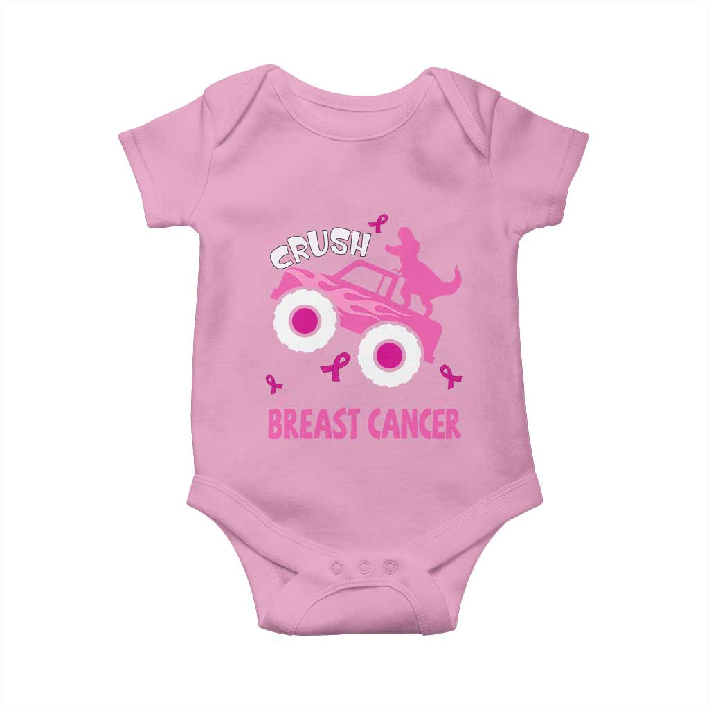 Crush Breast Cancer Support Baby Onesie Pink Ribbon Monster Truck Dinosaur