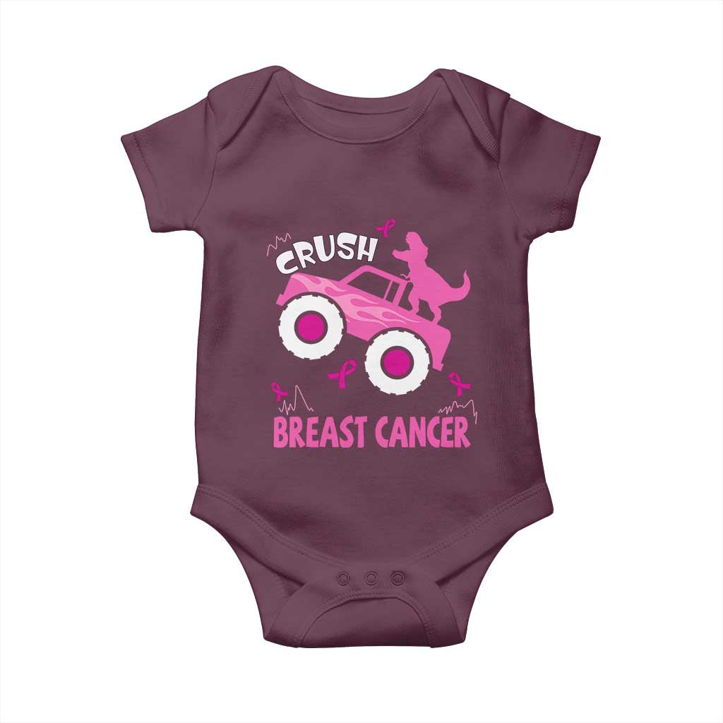 Crush Breast Cancer Support Baby Onesie Pink Ribbon Monster Truck Dinosaur