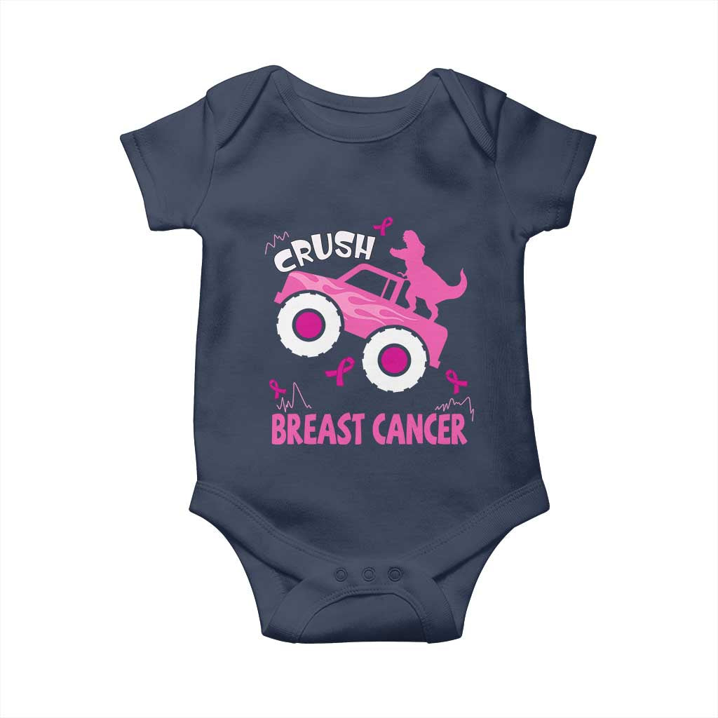 Crush Breast Cancer Support Baby Onesie Pink Ribbon Monster Truck Dinosaur