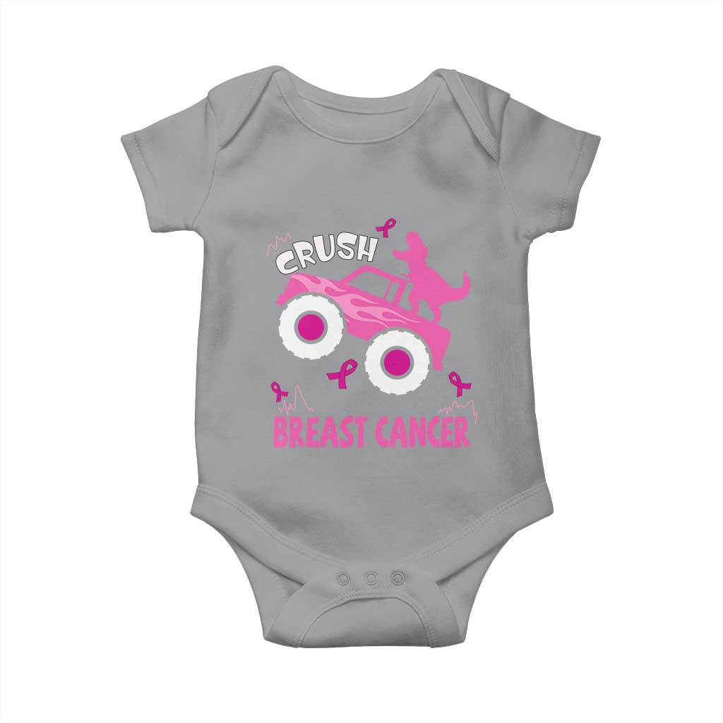 Crush Breast Cancer Support Baby Onesie Pink Ribbon Monster Truck Dinosaur