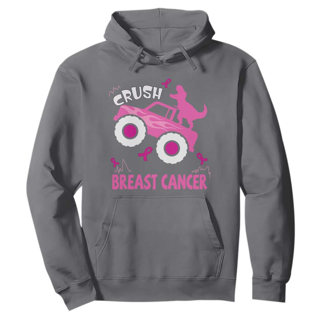 Crush Breast Cancer Support Hoodie Pink Ribbon Monster Truck Dinosaur