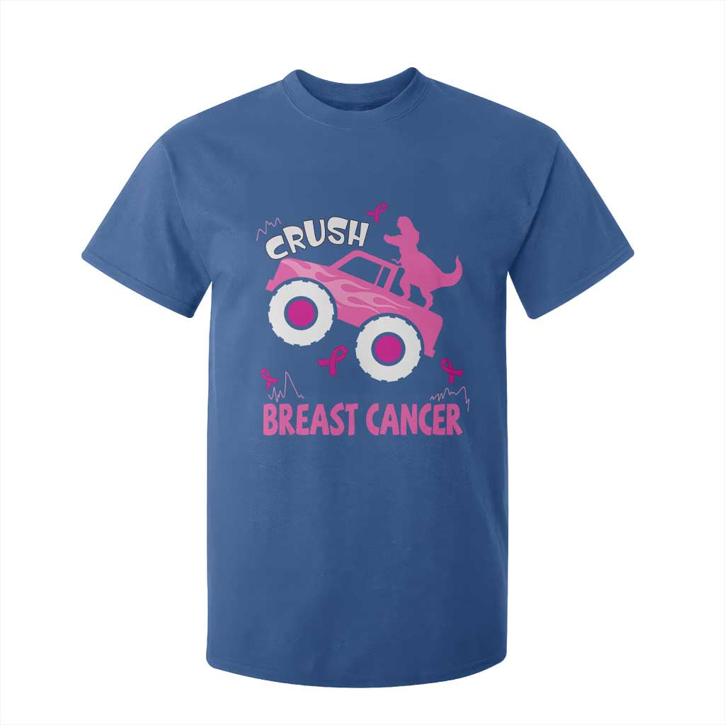 Crush Breast Cancer Support T Shirt For Kid Pink Ribbon Monster Truck Dinosaur