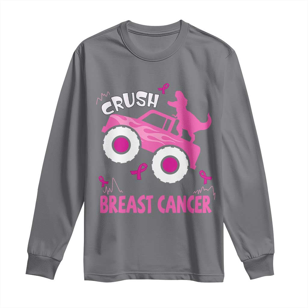 Crush Breast Cancer Support Long Sleeve Shirt Pink Ribbon Monster Truck Dinosaur