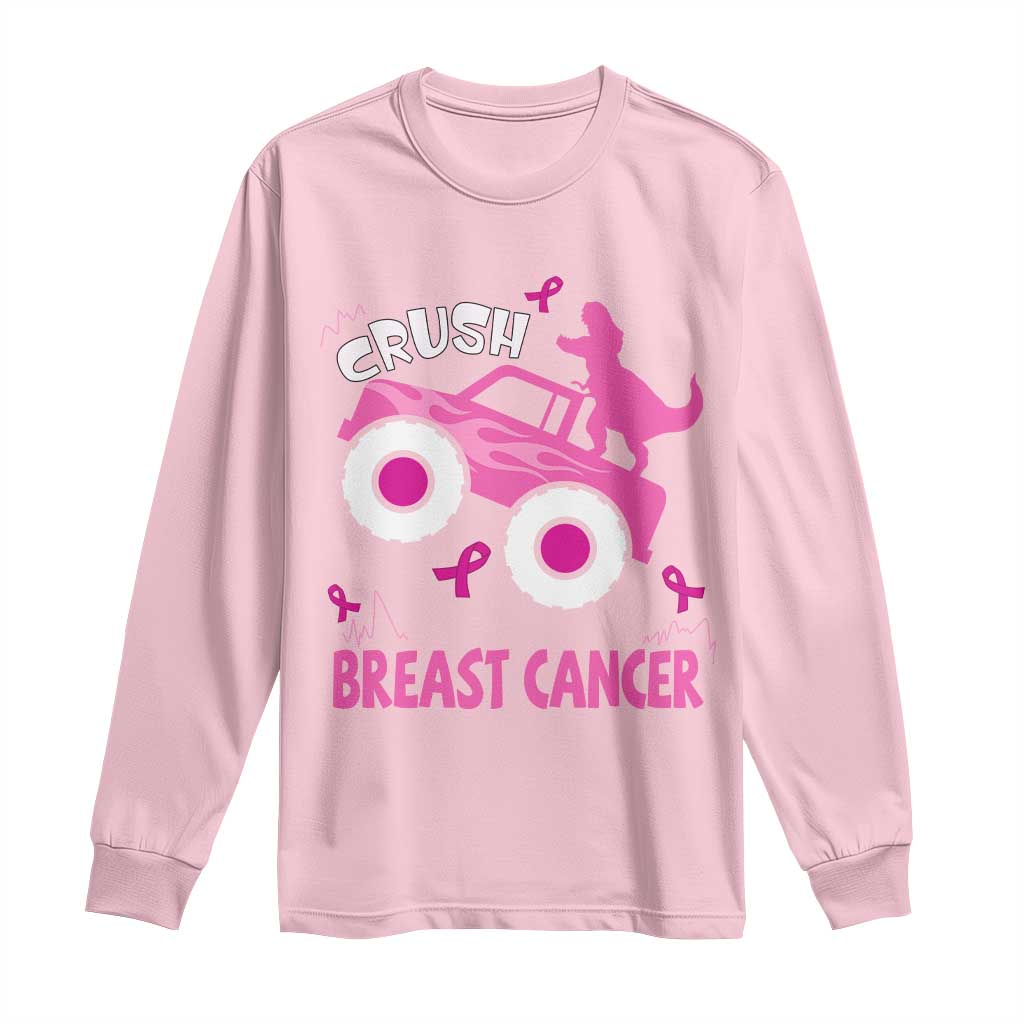 Crush Breast Cancer Support Long Sleeve Shirt Pink Ribbon Monster Truck Dinosaur