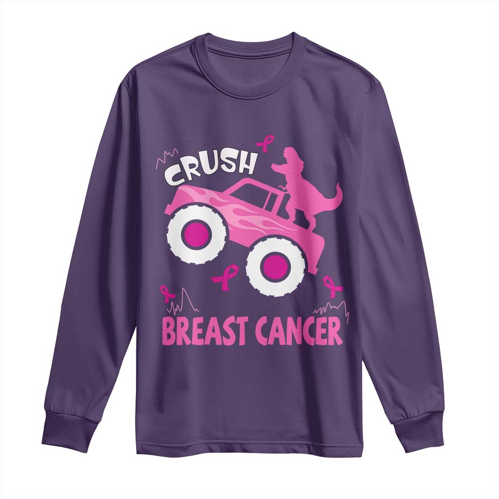 Crush Breast Cancer Support Long Sleeve Shirt Pink Ribbon Monster Truck Dinosaur