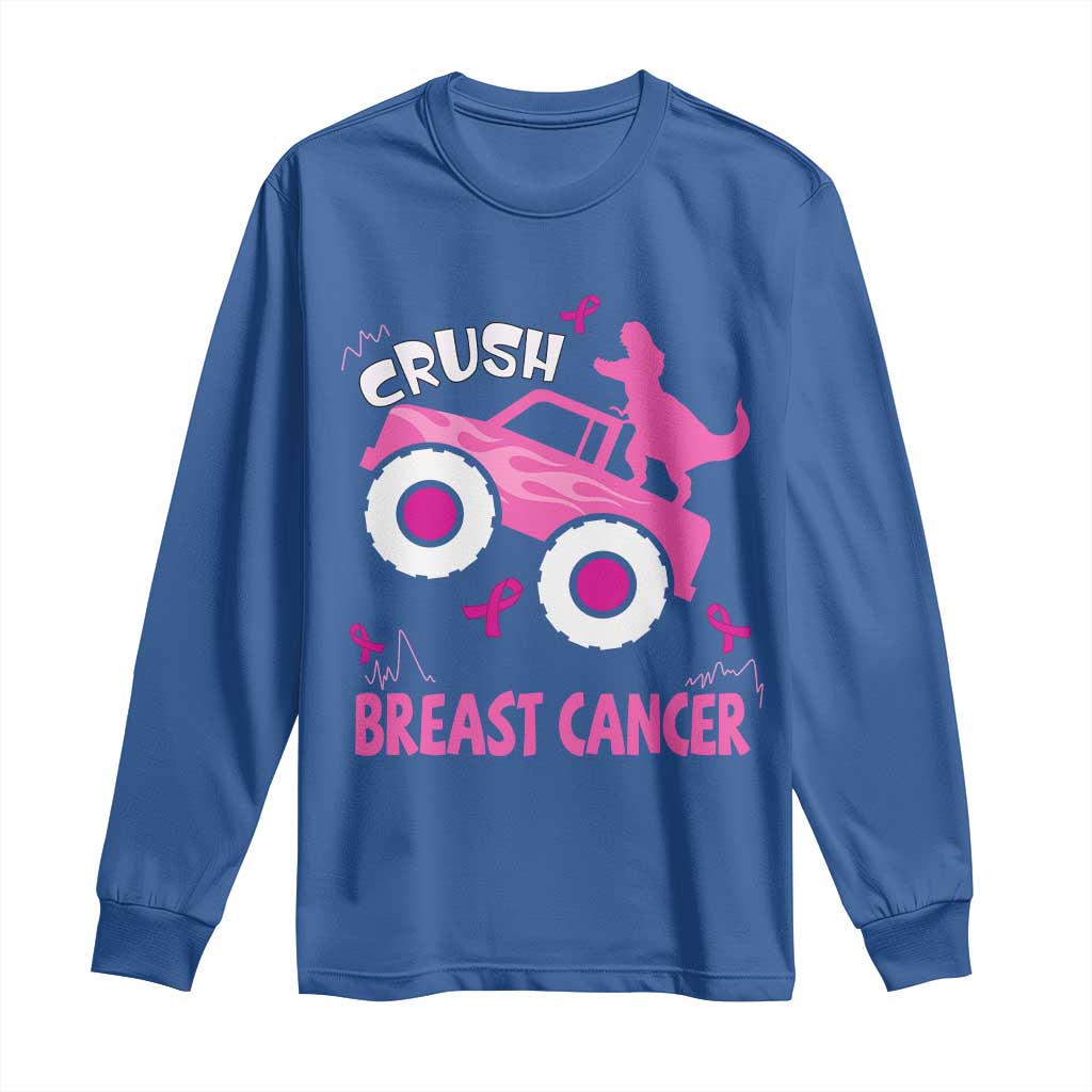Crush Breast Cancer Support Long Sleeve Shirt Pink Ribbon Monster Truck Dinosaur