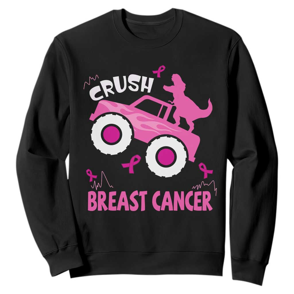 Crush Breast Cancer Support Sweatshirt Pink Ribbon Monster Truck Dinosaur