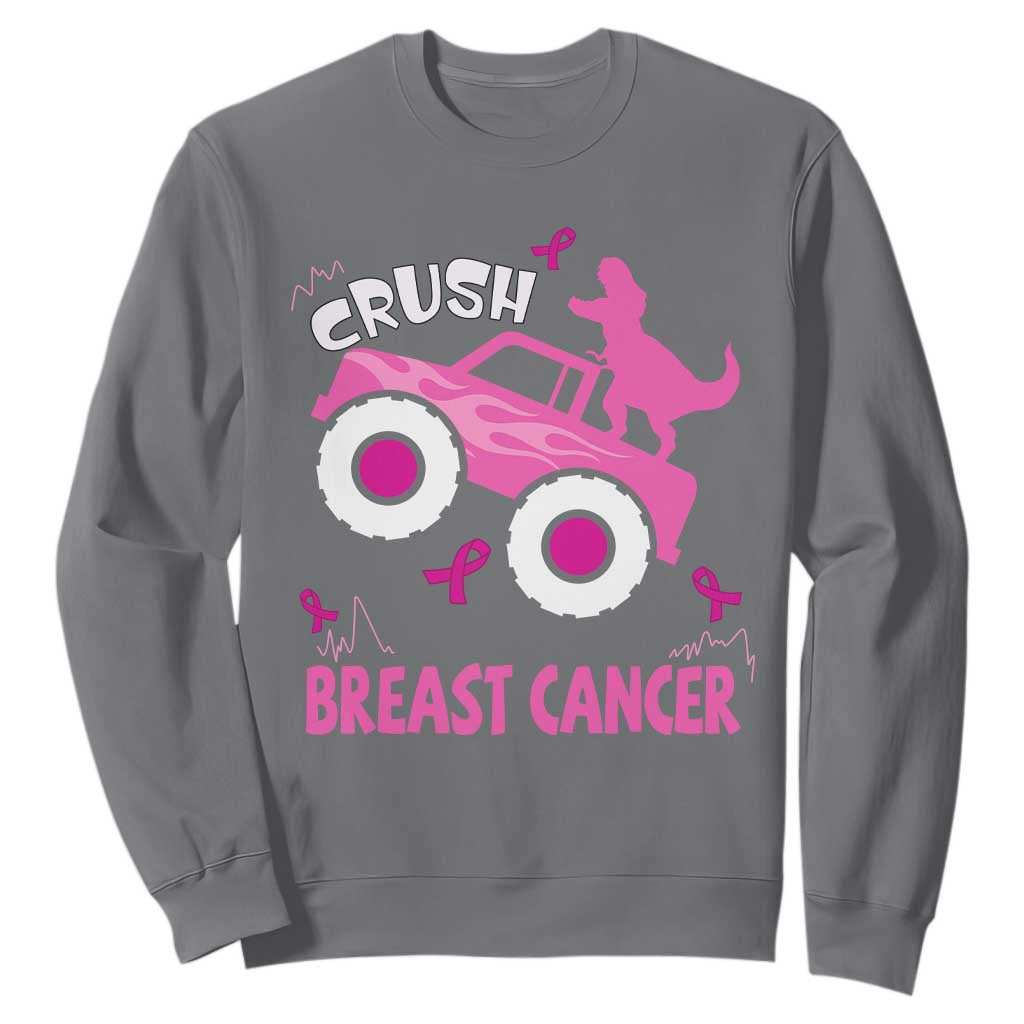 Crush Breast Cancer Support Sweatshirt Pink Ribbon Monster Truck Dinosaur