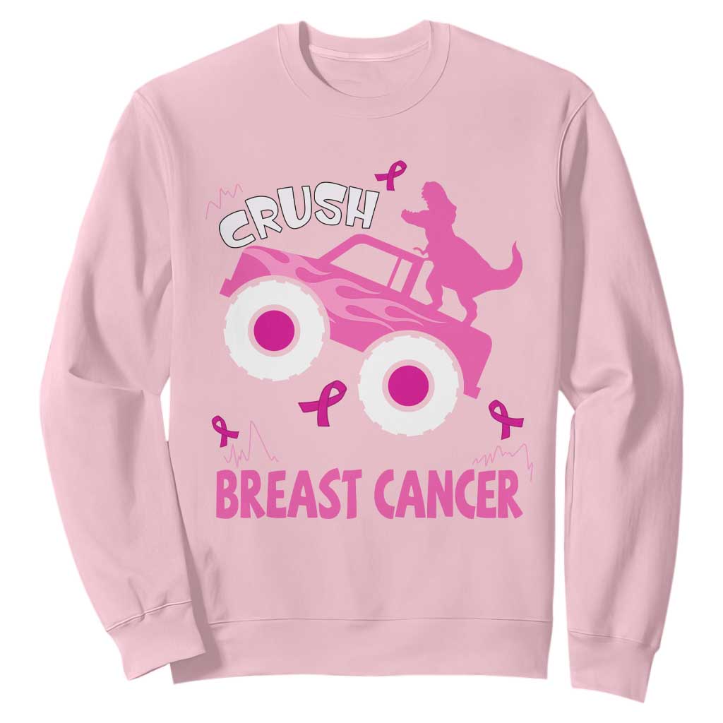 Crush Breast Cancer Support Sweatshirt Pink Ribbon Monster Truck Dinosaur