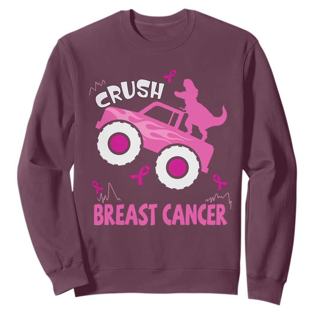 Crush Breast Cancer Support Sweatshirt Pink Ribbon Monster Truck Dinosaur