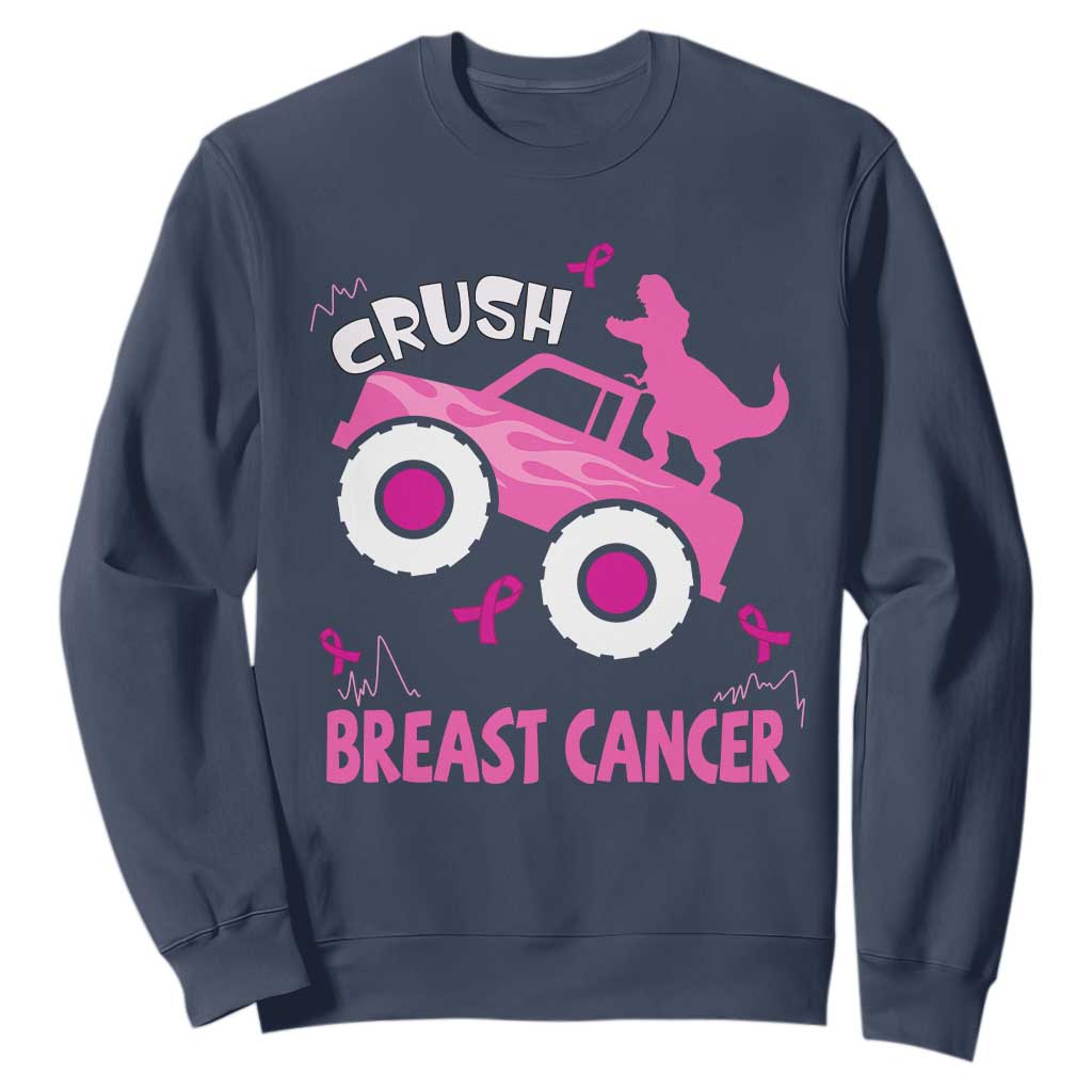 Crush Breast Cancer Support Sweatshirt Pink Ribbon Monster Truck Dinosaur