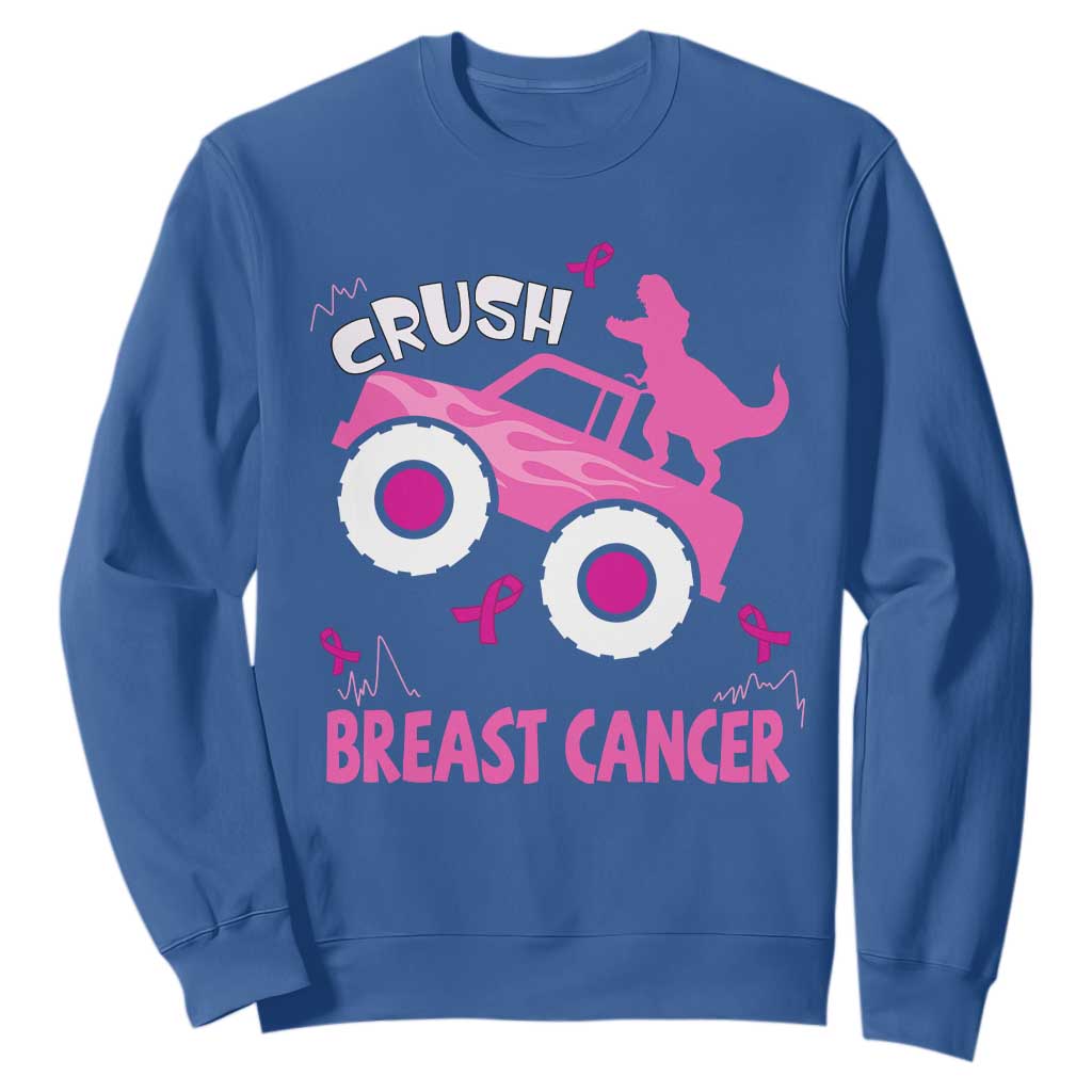 Crush Breast Cancer Support Sweatshirt Pink Ribbon Monster Truck Dinosaur