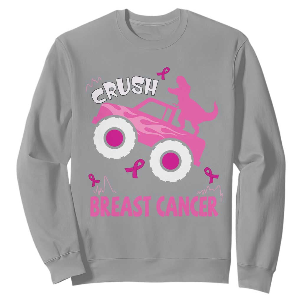 Crush Breast Cancer Support Sweatshirt Pink Ribbon Monster Truck Dinosaur