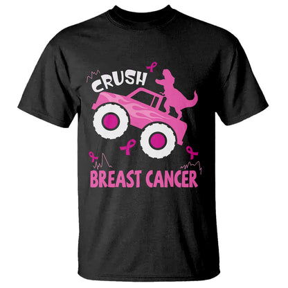 Crush Breast Cancer Support T Shirt Pink Ribbon Monster Truck Dinosaur