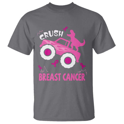Crush Breast Cancer Support T Shirt Pink Ribbon Monster Truck Dinosaur