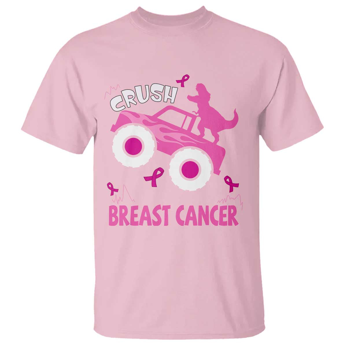 Crush Breast Cancer Support T Shirt Pink Ribbon Monster Truck Dinosaur